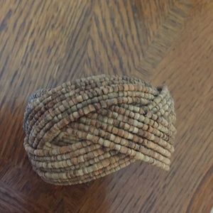 Beige Beaded braid cuff bracelet